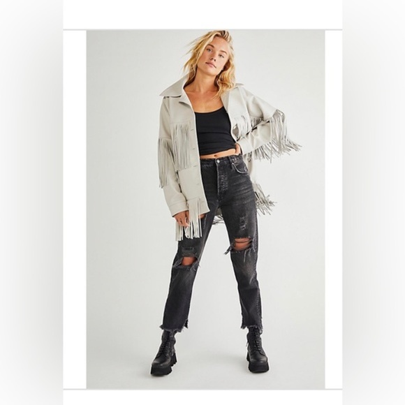 Free People Distressed Tapered Baggy Boyfriend Jeans Obsidian Size 24 new - Picture 7 of 7